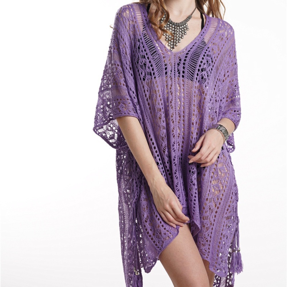 💕 HollowOut Crochet Coverup Violet